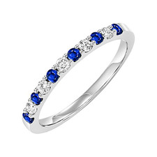 14K White Gold, 8RD = 0.20ct/ 7RS = 0.20ct. Round Cut Blue Sapphire & Diamond Alternating Shared Prong Band
