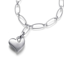 Breuning Sterling Silver Brushed Finished Heart Pendant & Elongated Link Necklace