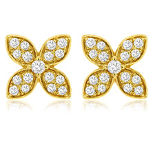 14K Yellow Gold - 0.33ct- Round Diamond Set Floral Pedal Stud Earrings