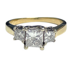 14K Yellow Gold - 1.00ct - Princess Cut Diamond Three Stone Engagement Ring