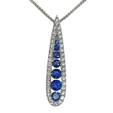 18K White Gold - 0.52ct/0.27ct - Round Sapphire & Diamond Channel Set Pendant & Chain