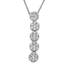 18K White Gold - 0.48ct - Round Diamond 5 Stationed Cluster Pendant & Chain