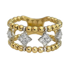 14K Yellow Gold- 0.47ct - Round Diamond Floating Station Beaded Fashion Ring