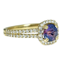14K Yellow Gold - 1.12ct -Round Purple Sapphire Diamond Halo Engagement Ring (0.55ct)