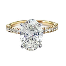 14K Yellow Gold - 2.50ct Lab Oval Diamond Shared Prong Engagement Ring (0.25ct) 