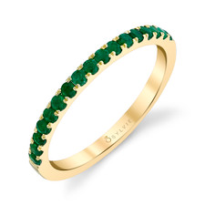 14K Yellow Gold - Designer Sylvie: Classic Round Cut Emerald Gemstone Band 