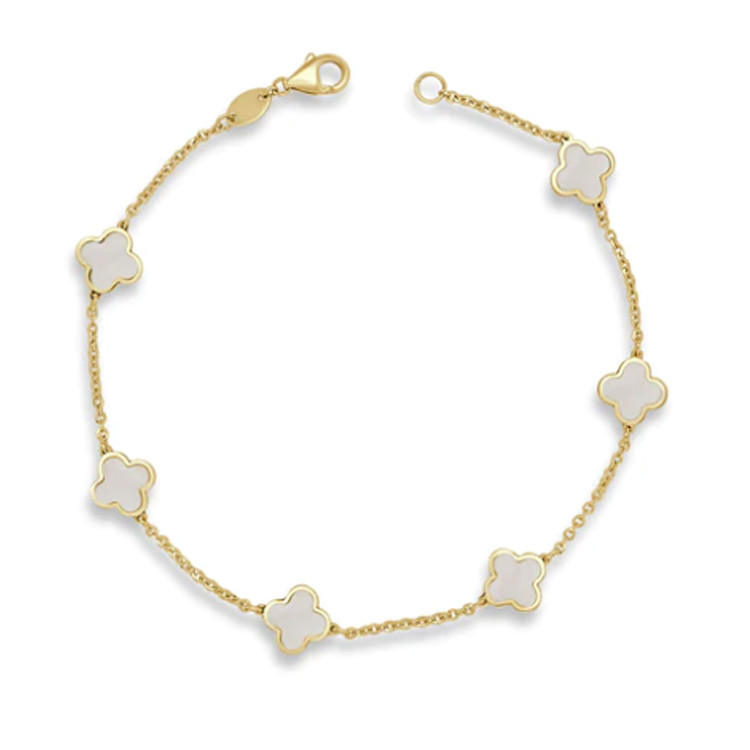 14K Yellow Gold - Italian Made Mother of Pearl Slice Clover Link