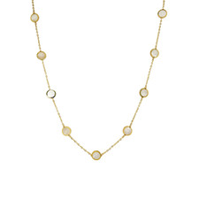 14K Yellow Gold - Italian Made Mother of Pearl Round Sliced Stationed Necklace