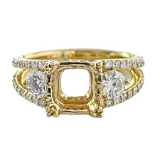 14K Yellow Gold - 0.76ct - Three Stone Split Shank Diamond Engagement Ring Setting