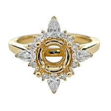 14K Yellow Gold - 0.38ct - Round & Marquise Cut Fancy Halo Solitaire Ring Setting
