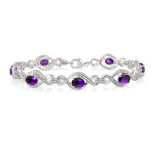 Sterling Silver-  Oval Cut Amethyst & Diamond Infinity Link Style Fashion Bracelet