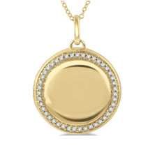 14K Yellow Gold - Round Diamond Edge Golden Locket Charm & Chain (0.25ct)