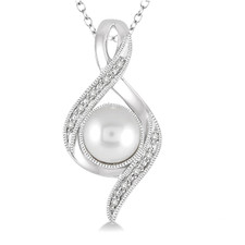Sterling Silver - 7mm Pearl Cultured Pearl & Diamond Infinity Style Pendant & Chain