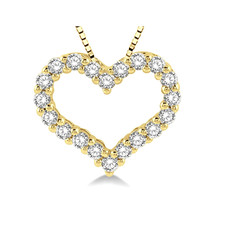 14K Yellow Gold - 0.25ct - Round Brilliant Cut Diamond Heart Pendant & Chain