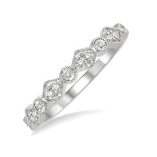 14K White Gold - Vintage Scalloped Diamond Stackable Band (0.10ct)