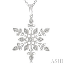 Sterling Silver - Round Diamond Accented Snowflake Pendant & Chain