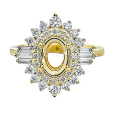 14K Yellow Gold - 0.75ct - Round & Baguette Cut Diamond Fancy Oval Ring Setting