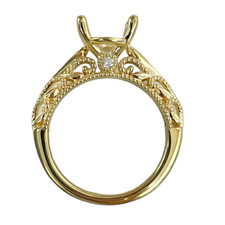  14K Yellow Gold  - Vintage Styled Filigree Oval Diamond Engagement Setting