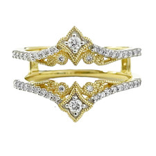 14K Yellow Gold - Vintage Crown Style Diamond Wedding Band Jacket Enhancer (0.26ct)
