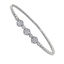 14K White Gold - 0.55ct - Round Diamond Vintage Stationed Beaded Bangle Bracelet.