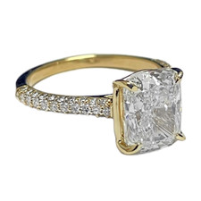 14K Yellow Gold - 3.01ct- Lab Cushion Cut Cathedral Pave Diamond Eng Ring (0.36ct)