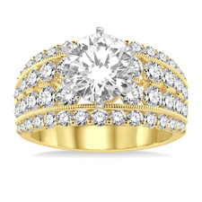 14K Yellow Gold - 2.10ct - Round Diamond Four Row Milgrain Edge Engagement Ring Setting