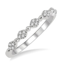 14K White Gold - 0.10ct - Round Diamond Stationed Beaded Stackable Band