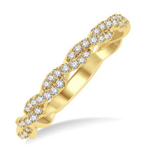 14K Yellow Gold - 0.25ct - Round Diamond Twisted Style Diamond Stackable Band