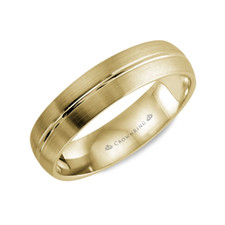 14K Yellow Gold - 5.5mm - Sandpaper Finished & High Polished Grooved Center Men's Wedding Band