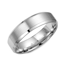 10K White Gold - 6mm - Sandpaper Center & Beveled Polish Edges Men's Wedding Band