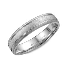 10K White Gold - 4.5mm - Hard Frosted Top & High Polish Grooves Men's Wedding Band