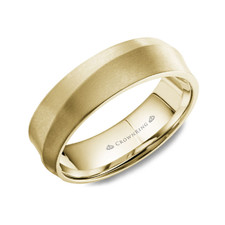 14K Yellow Gold - 6.5mm - Sculpted Frosted Top & High Polish Inside Men's Wedding Band