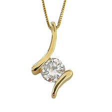 14K Yellow Gold - 1.06ct -Bypass Style Diamond Solitaire Pendant with Chain