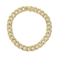 14K Yellow Gold - 2.13ct - Round Diamond Set Cuban Link Bracelet - 7.5 inch 