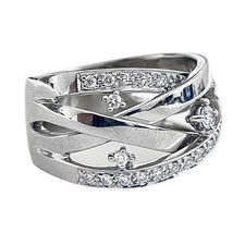18K White Gold - 0.40ct - Round Diamond Bypass Style Fashion Ring