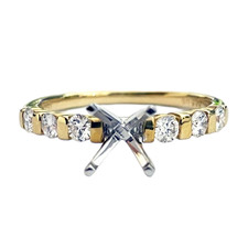 14K Yellow Gold - 0.36ct -  Round Diamond Bar Set Engagement Ring Setting