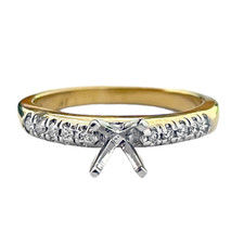 14K Yellow Gold - 0.12ct -  Round Diamond Prong Set Engagement Ring Setting