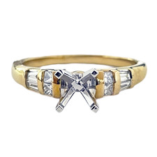 14K Yellow Gold -0.25ct -Baguette & Princess Cut Bar Set Diamond Engagement Ring Setting