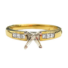 14K Yellow Gold - 0.22ct -  Princess Cut Channel Set Diamond Ring Setting