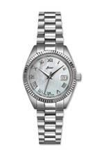 EWJ Ladies Signature Time Piece: Stainless Steel Case, Pink Dial, Fluted Bezel and Date Window.