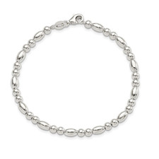 Sterling Silver - High Polished Oval Beaded Bracelet - 7.5 inch