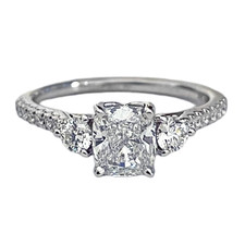 14K White Gold - 0.99CT Cushion Cut Modern Three Stone Diamond Engagement Ring Setting 
