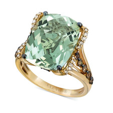 14K Yellow Gold - LEVIAN - Mint Julep Green Quartz,  White Diamond and Chocolate Diamond