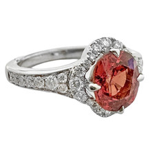 18K White Gold - 1.56ct - Oval Cut Red Sapphire & Diamond Halo Fashion Ring  (0.41ct)
