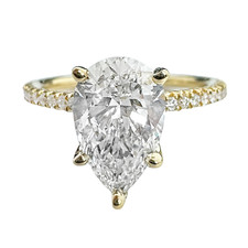 14K Yellow Gold - 2ct - Pear Cut Lab Diamond EWJ Signature Petite Engagement Ring (0.24ct) 