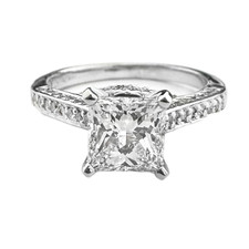 14K White Gold - 1.55ct Lab Grown Princess Cut Diamond  Cathedral Style Engagement Ring (0.37ct)