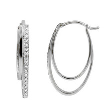  14K White Gold - Double Loop Diamond Hoop Earrings (0.25ct)
