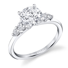 14K White Gold - 0.33ct - Sylvie Round Diamond Four Stone Accented Engagement Ring Setting