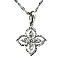 14K White Gold  - 0.20ct - Clover Style Pendant & Chain