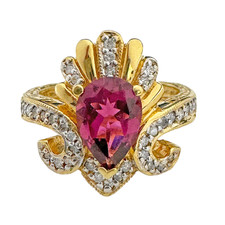 14K Yellow Gold - Pear Cut Pink Tourmaline & Diamond Ring